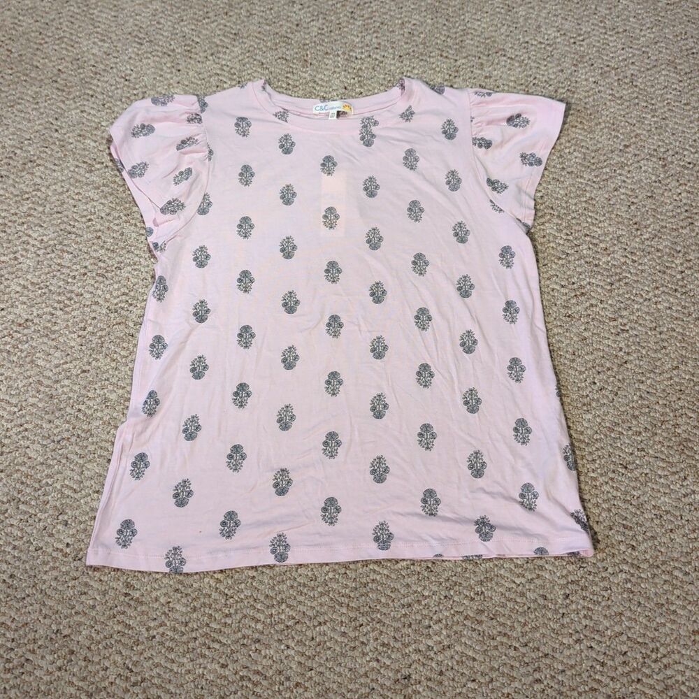 C&C California T Shirt Womens Medium Lilac Pink Floral Print Short Sleeve